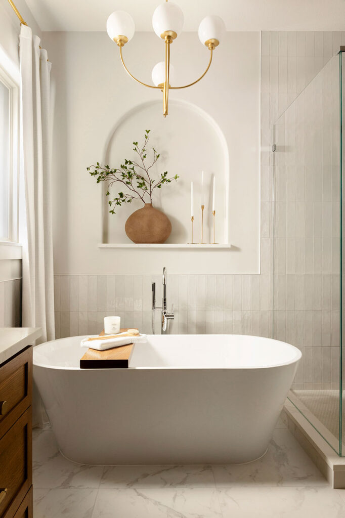 full shot including window bath tub and details of a custom bathroom