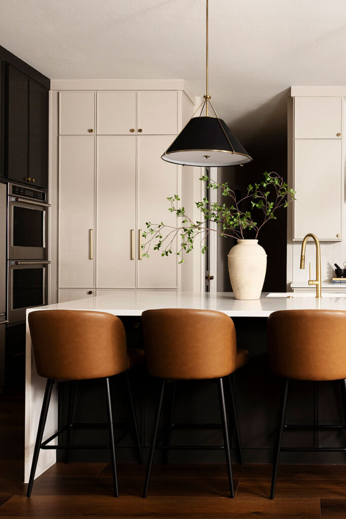 gorgeous tan barstools with modern touches in a plano interior design photoshoot