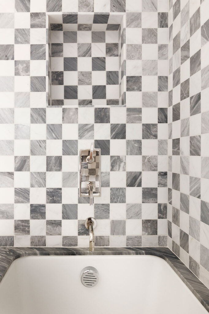 dfw interior photographer custom checkerboard riad tile in dallas bathroom