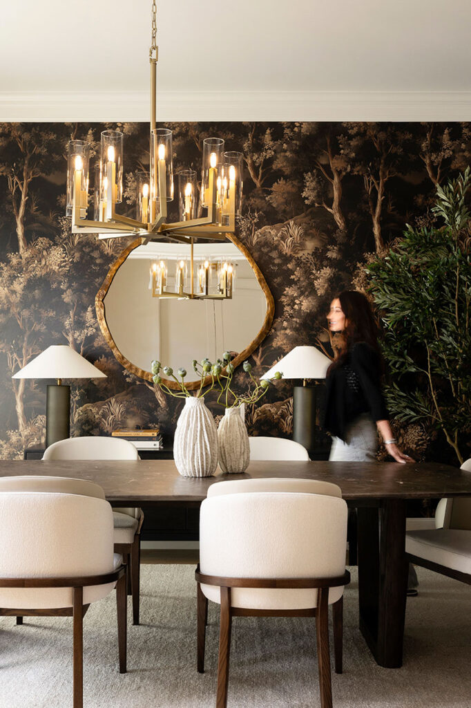 dallas interior designer blurred in a dining room