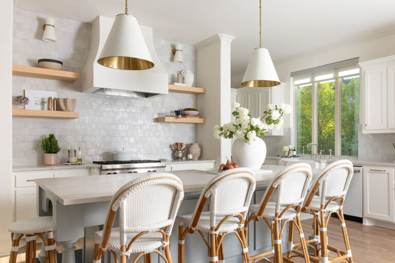 Dallas interior photographer for designers custom kitchen with white countertops and furnishings
