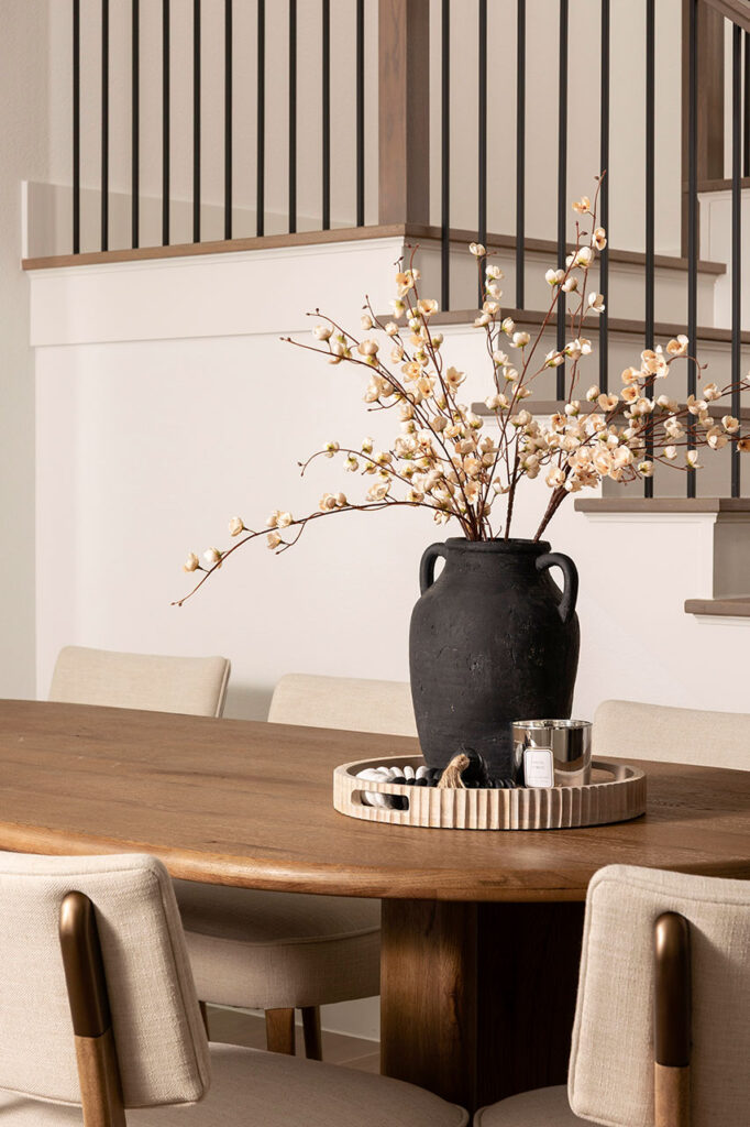 detailed shot of dining room table of a modern home in Dallas