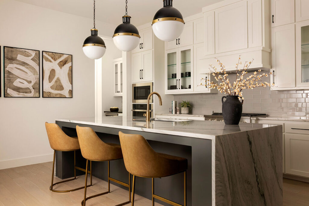 modern kitchen in Dallas with gold accents