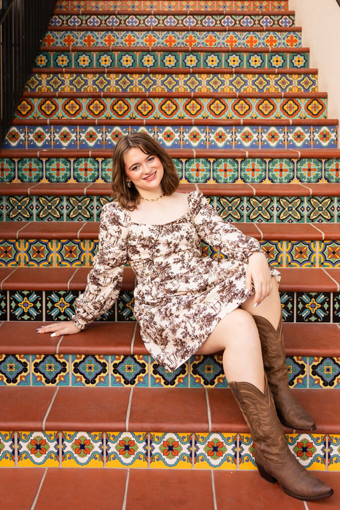 best dallas senior photographer sitting on stairs