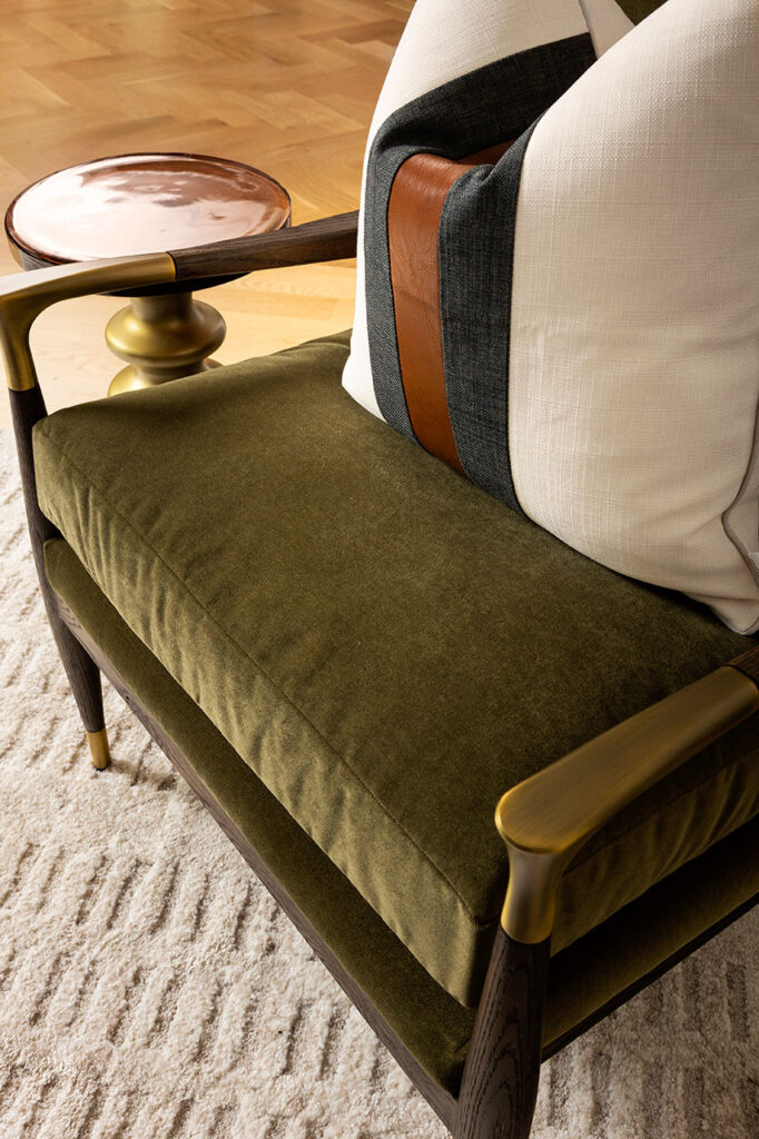 Dallas detail shot of custom chair and pillow in a desk