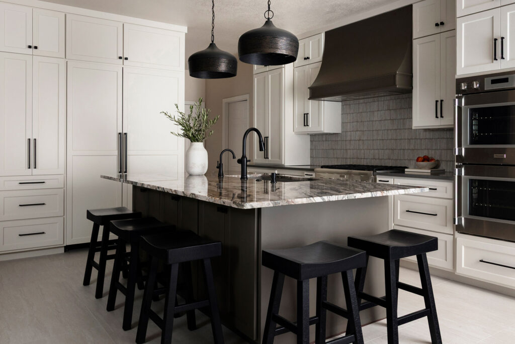 angled kitchen that is modern and neutral