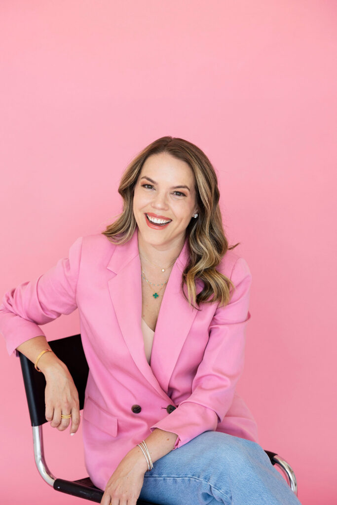 bright plano branding photographer in pink