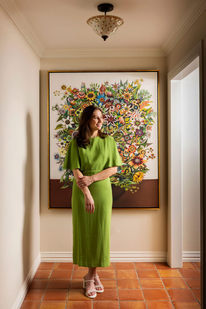 mid century modern portrait in a hallway