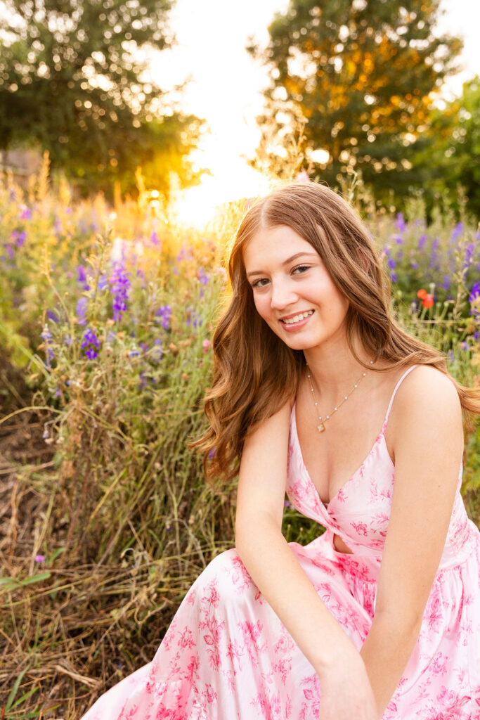 girl smiling in a wildflower field in plano
