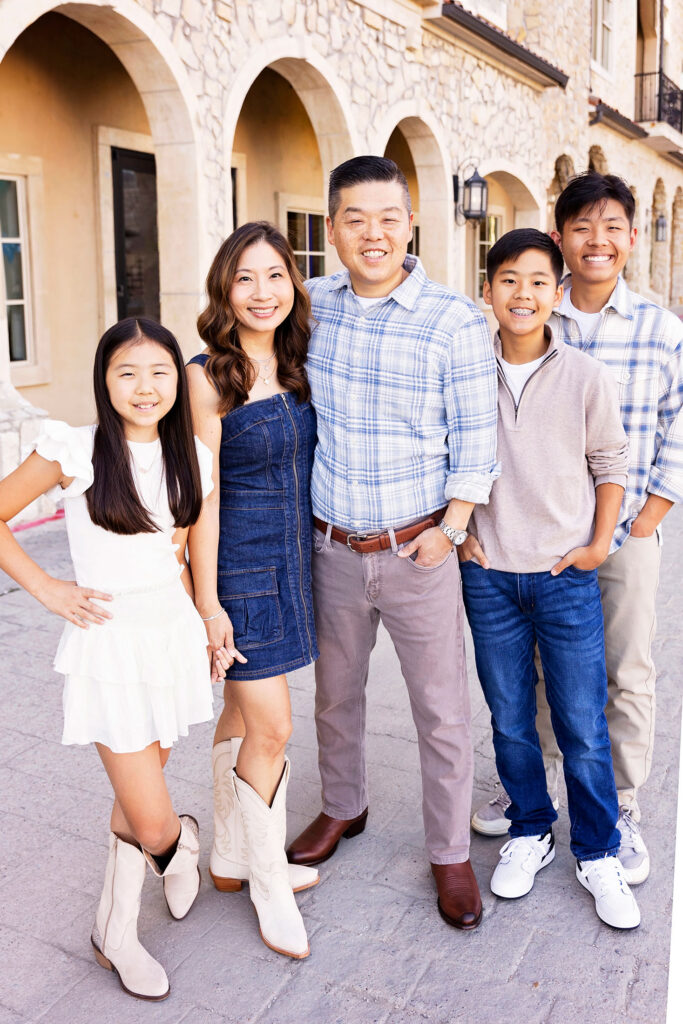 family of 5 during golden hour