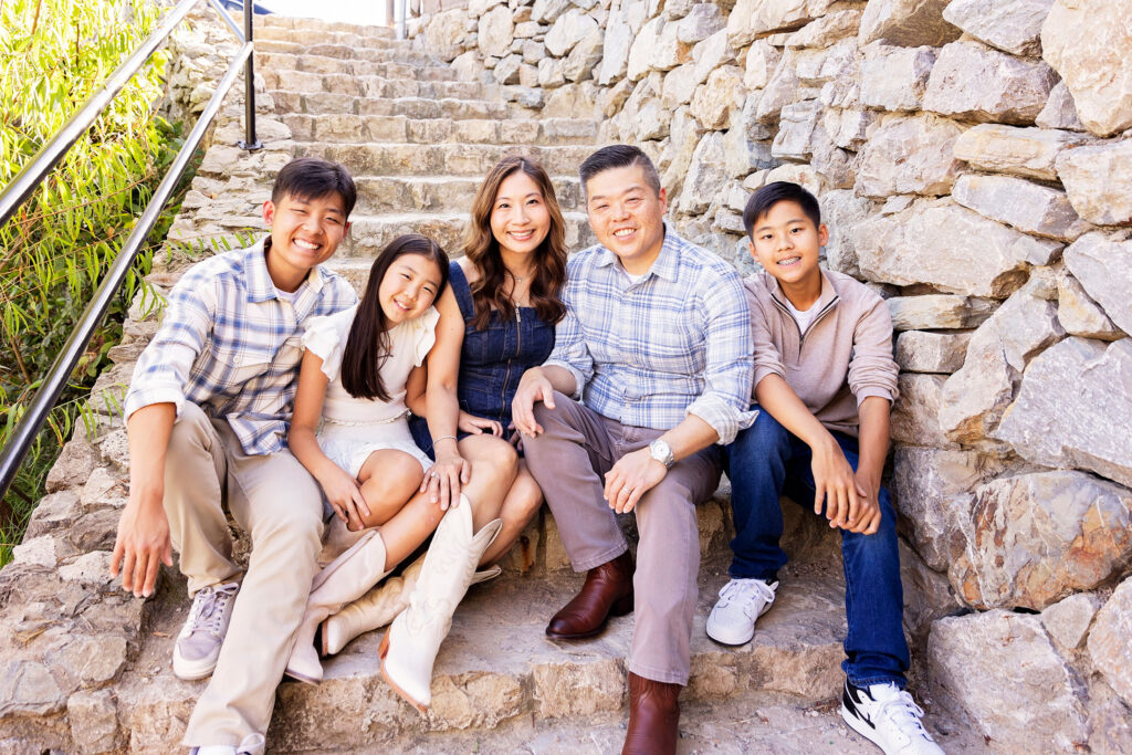 outdoor family photos sitting on stairs